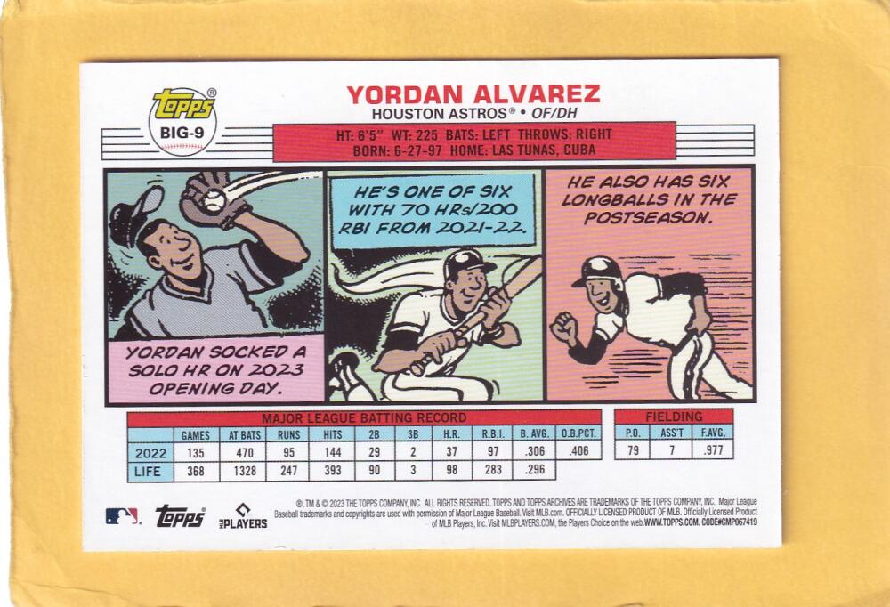 2023 Topps Update Series Oversized Big Baseball #BIG-9 Yordan Alvarez NM-MT+ Houston Astros