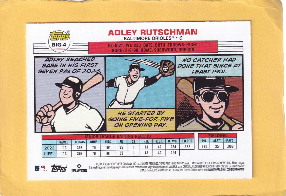 2023 Topps Update Series Oversized Big Baseball #BIG-4 Adley Rutschman NM-MT+ Baltimore Orioles
